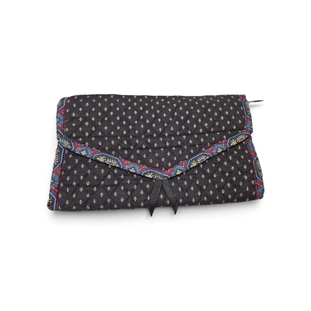 Vera Bradley Quilted Jewelry Organizer Travel Bag Black Fleur De Lis Paisley